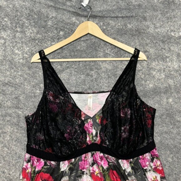 Cacique Nightgown Womens Plus 22 / 24 Black Pink Lace Babydoll Empire Lingerie - Picture 3 of 8